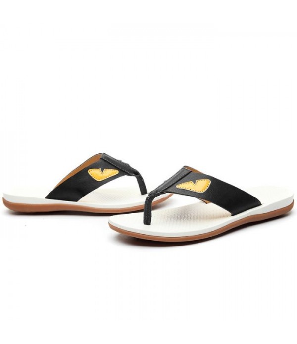 Men's Leather Flip Flops Summer Beach Slippers