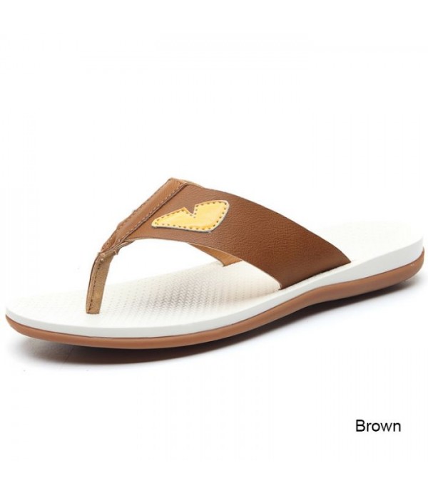 Men's Leather Flip Flops Summer Beach Slippers