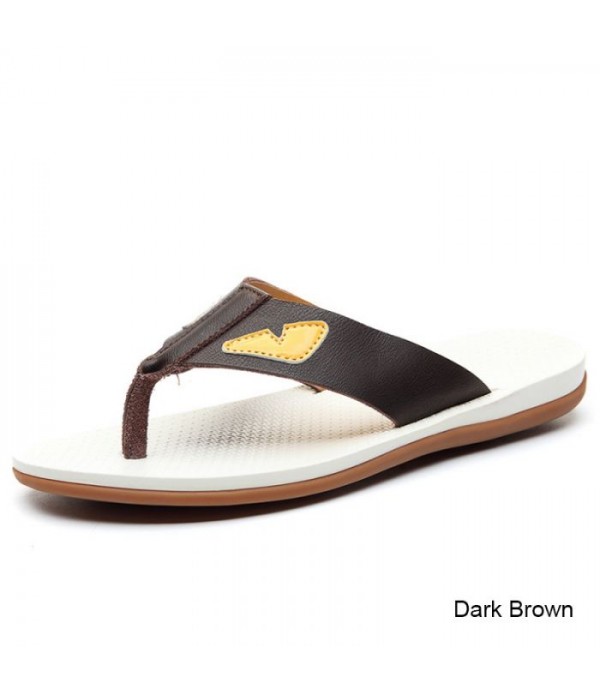 Men's Leather Flip Flops Summer Beach Slippers