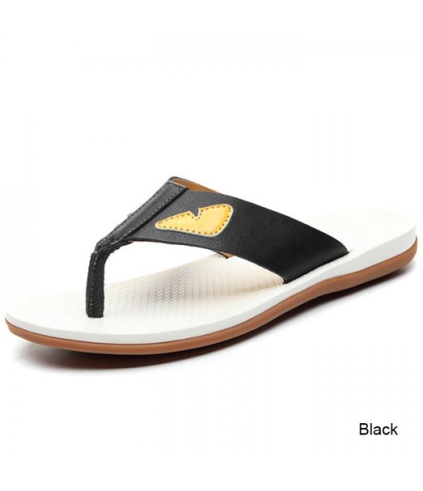 Men's Leather Flip Flops Summer Beach Slippers