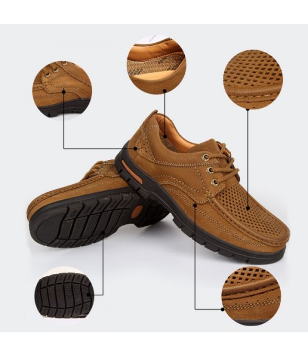 Men's Hollow Out Breathable Casual Leather Shoes