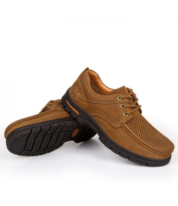 Men's Hollow Out Breathable Casual Leather Shoes