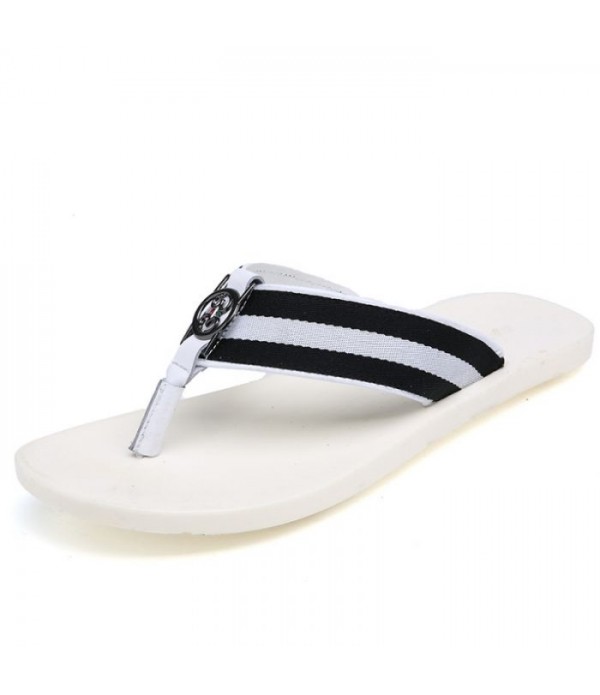 Men's Striped Leather Beach Flip Flops Thong Sandals