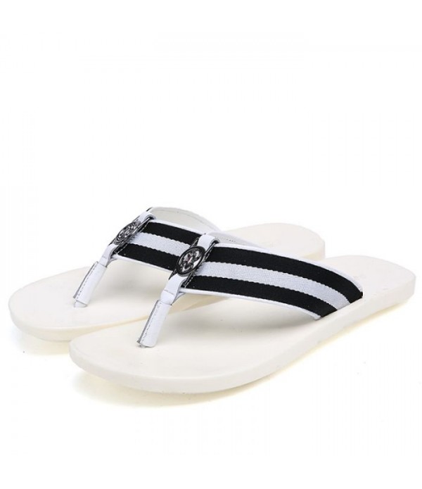 Men's Striped Leather Beach Flip Flops Thong Sandals