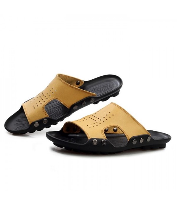 Men's Breathable Comfort Leather Slides Beach...