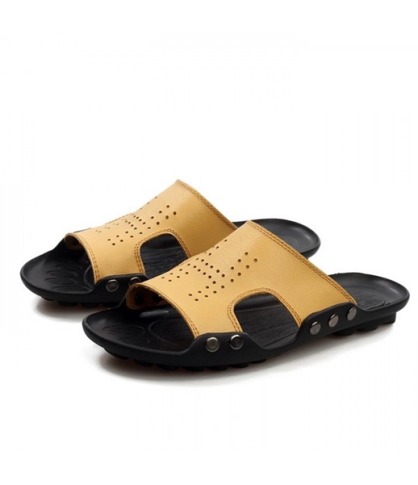 Men's Breathable Comfort Leather Slides Beach Sandals