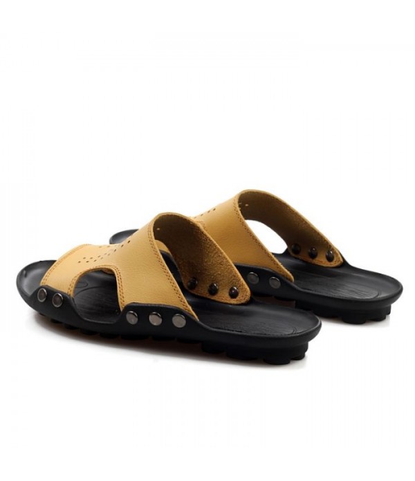 Men's Breathable Comfort Leather Slides Beach Sandals