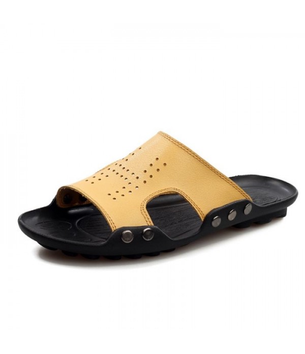 Men's Breathable Comfort Leather Slides Beach Sandals