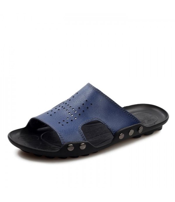 Men's Breathable Comfort Leather Slides Beach Sandals