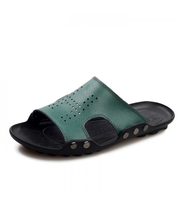 Men's Breathable Comfort Leather Slides Beach Sandals