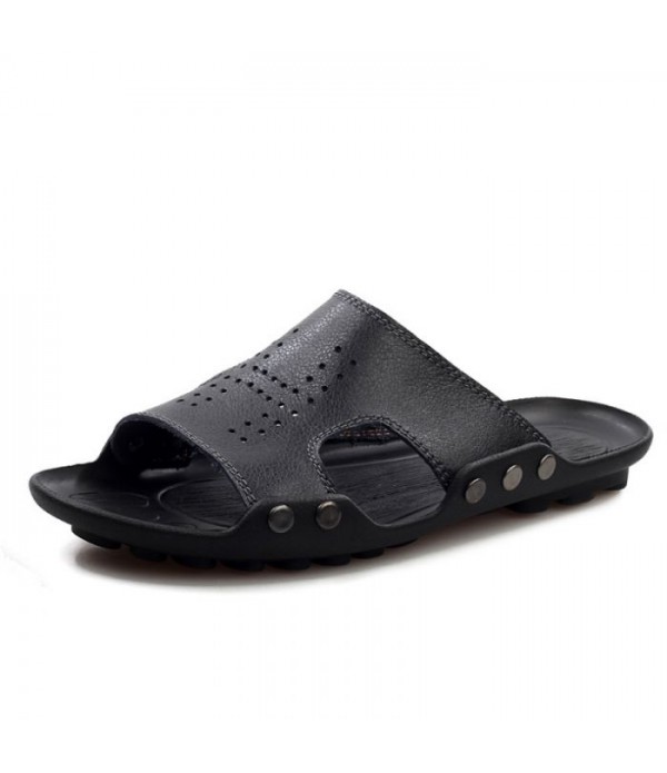 Men's Breathable Comfort Leather Slides Beach Sandals