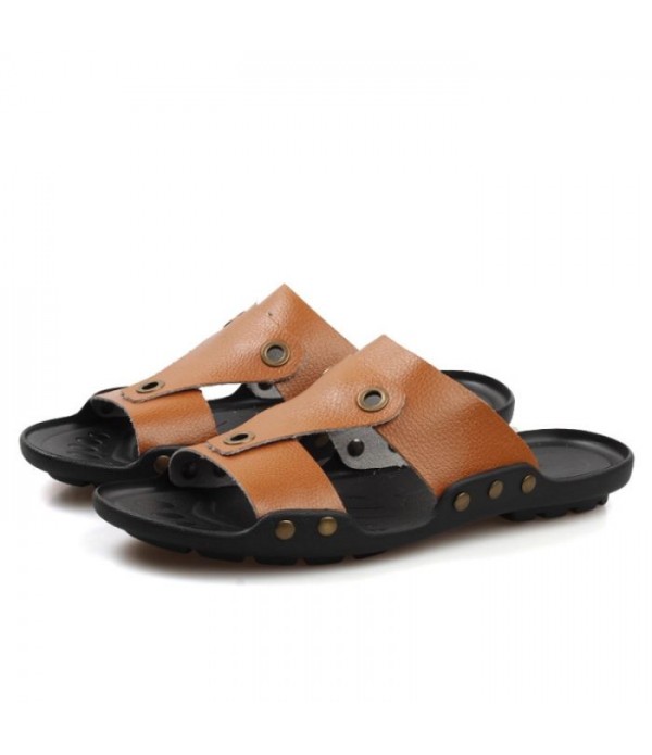 Men's Breathable Comfort Leather Slides Summe...