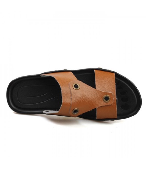 Men's Breathable Comfort Leather Slides Summer Beach Sandals