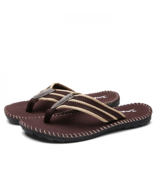 Men's Leather Beach Flip Flops Summer Thong S...