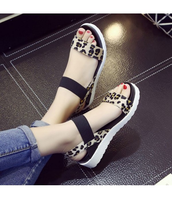 Elastic Strap Summer PU Leather Flat Platform Sandals For Women