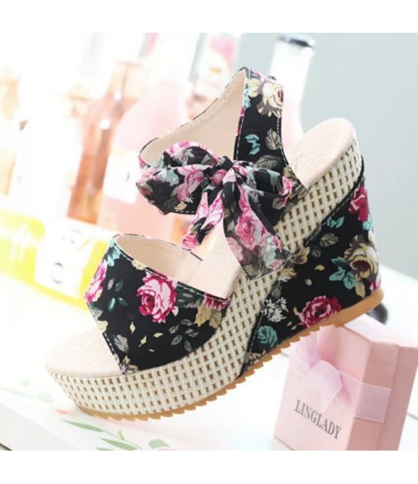 Women's Bohemia High Heel Platform Wedge Sand...