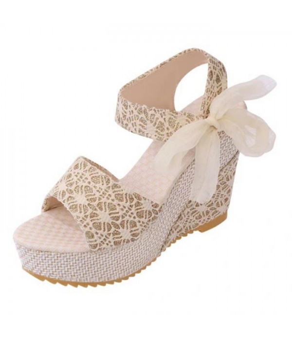 Women's Bohemia High Heel Platform Wedge Sandals with Bowknot