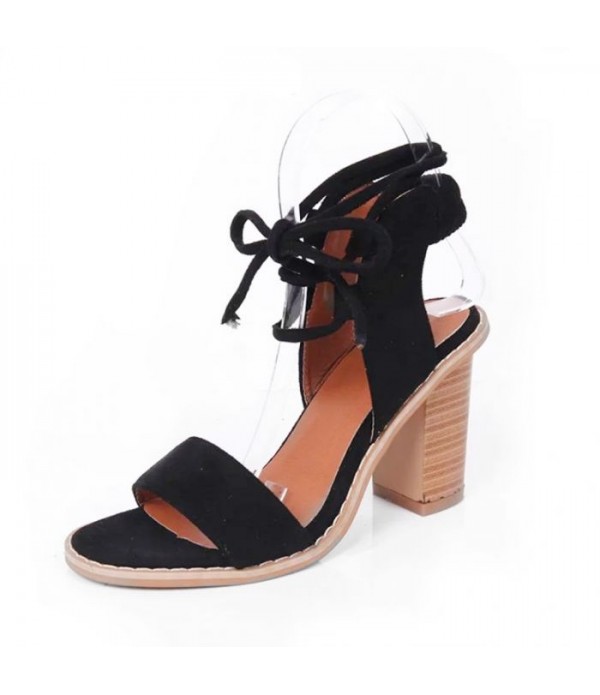 Women's Open Toe Suede High Heel Lace Up Sandals