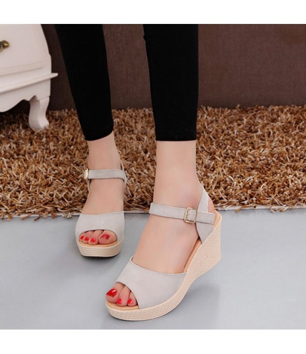 Women's High Heel Waterproof Platform Wedge Roman Sandals with buckle