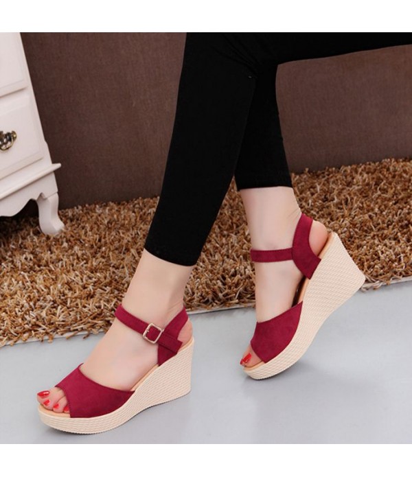 Women's High Heel Waterproof Platform Wedge Roman Sandals with buckle