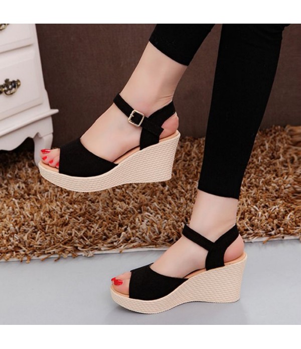 Women's High Heel Waterproof Platform Wedge Roman Sandals with buckle