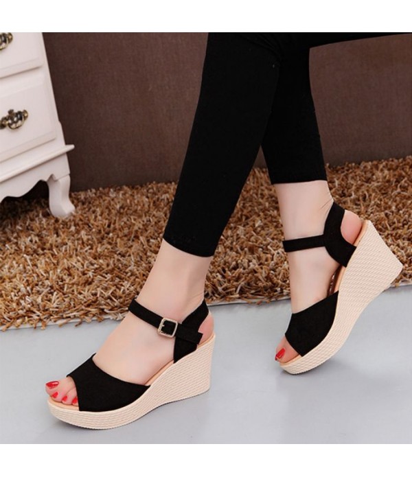 Women's High Heel Waterproof Platform Wedge Roman Sandals with buckle