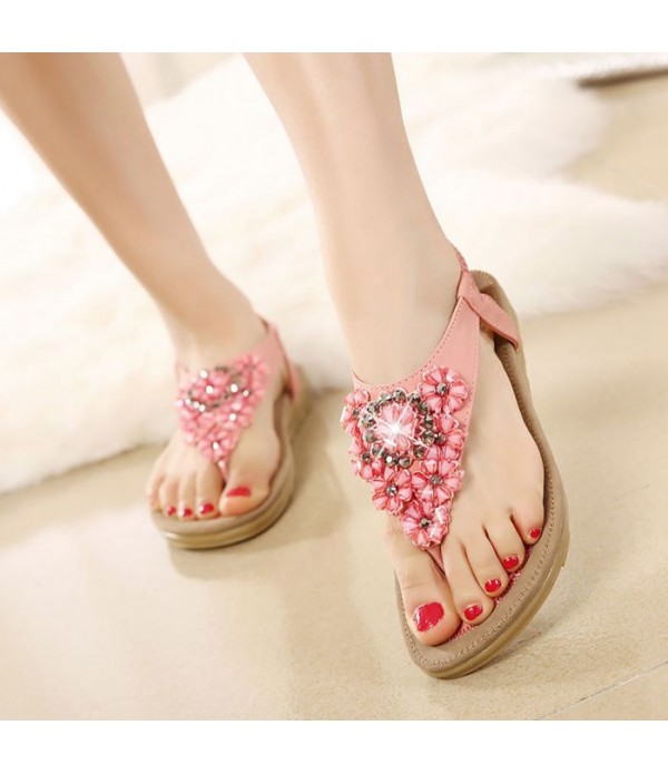 Women Mounted Bead Decorative Flower Leisure Sandals