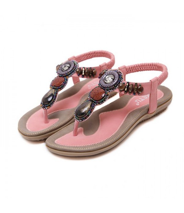 Bohemian Women National Style Round Dial Strap Flat Sole Platform Sandals