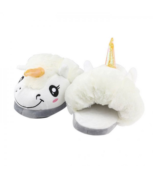 Winter Plush Unicorn Slipper One Size for Women - White